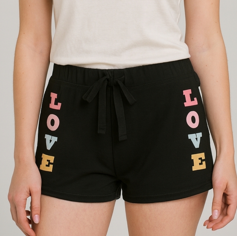 Bobbie Brooks Lounge Shorts Womens Medium Black Sleepwear Pjs Love Graphic New